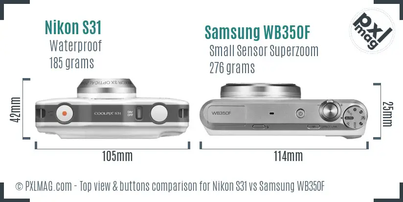 Nikon S31 vs Samsung WB350F top view buttons comparison