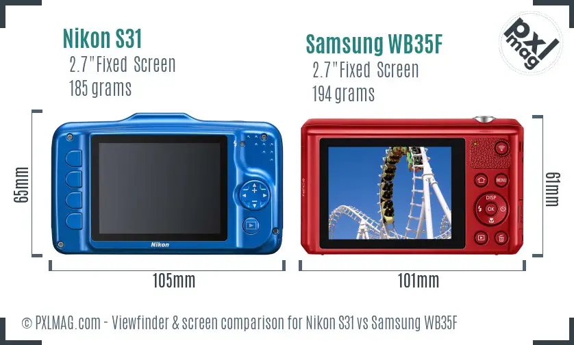 Nikon S31 vs Samsung WB35F Screen and Viewfinder comparison Nikon S31 vs Samsung WB35F Screen and Viewfinder comparison