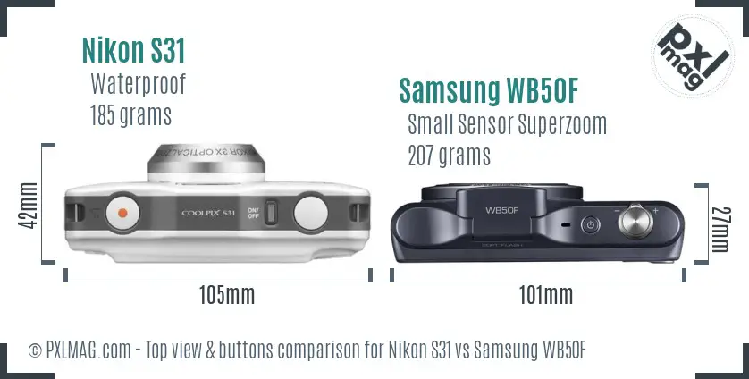 Nikon S31 vs Samsung WB50F top view buttons comparison