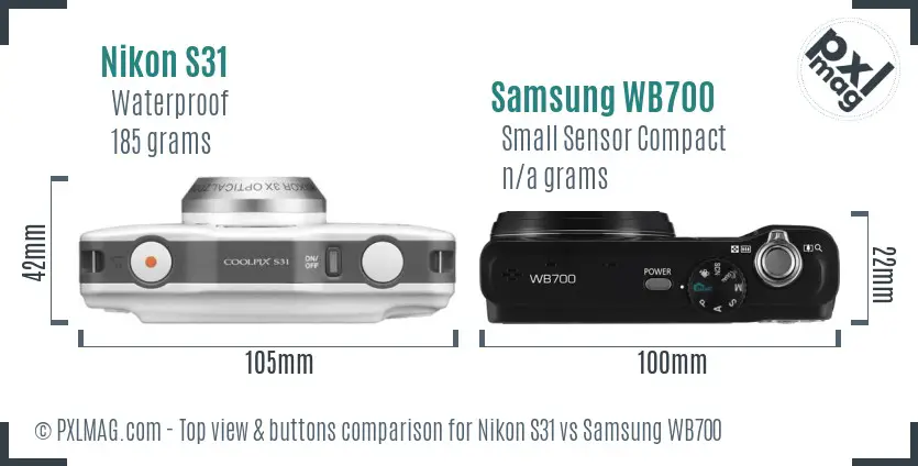 Nikon S31 vs Samsung WB700 top view buttons comparison Nikon S31 vs Samsung WB700 top view buttons comparison