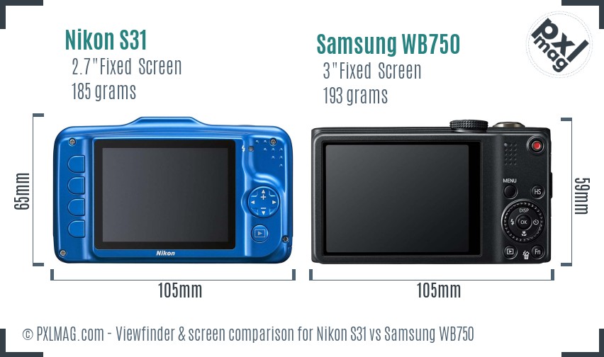 Nikon S31 vs Samsung WB750 Screen and Viewfinder comparison