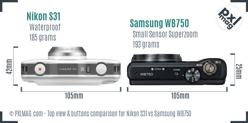Nikon S31 vs Samsung WB750 top view buttons comparison