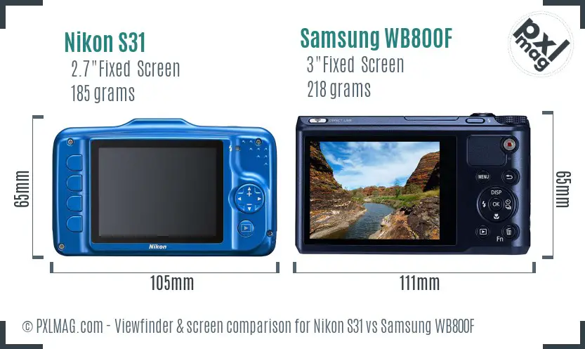 Nikon S31 vs Samsung WB800F Screen and Viewfinder comparison