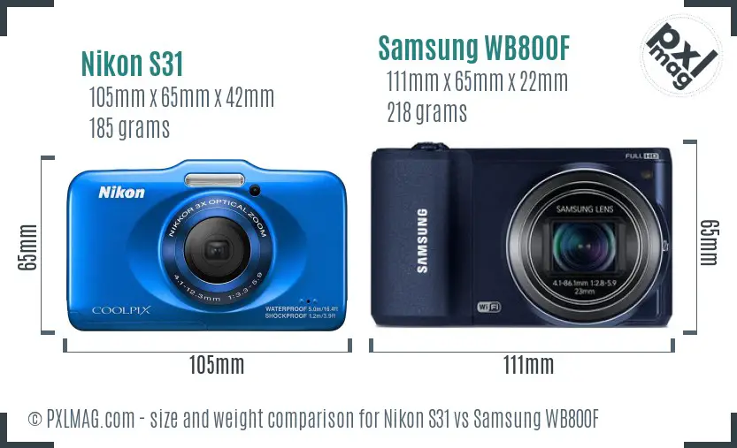 Nikon S31 vs Samsung WB800F size comparison