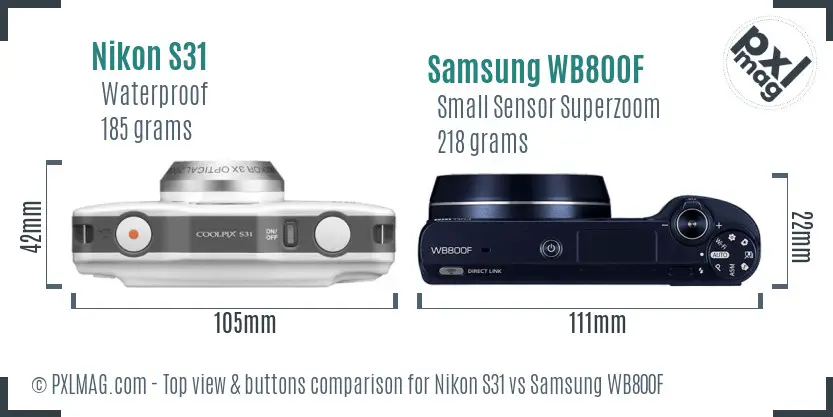 Nikon S31 vs Samsung WB800F top view buttons comparison