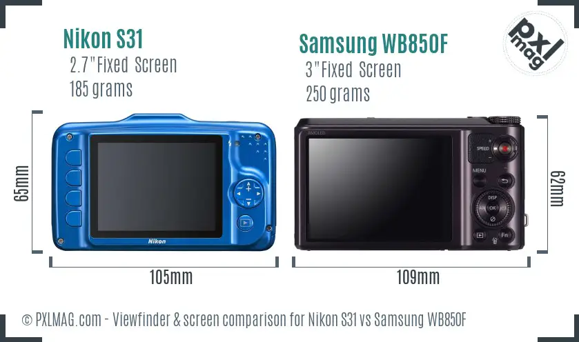 Nikon S31 vs Samsung WB850F Screen and Viewfinder comparison