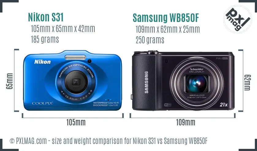 Nikon S31 vs Samsung WB850F size comparison