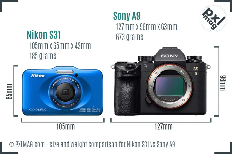 Nikon S31 vs Sony A9 size comparison