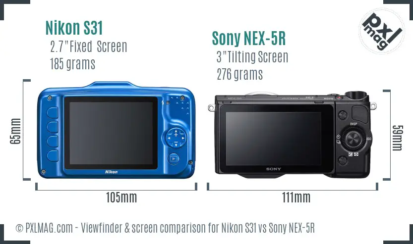 Nikon S31 vs Sony NEX-5R Screen and Viewfinder comparison