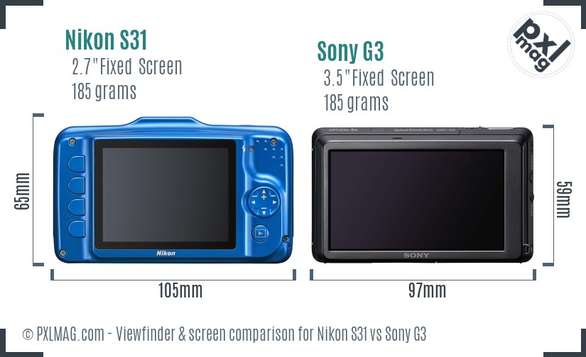 Nikon S31 vs Sony G3 Screen and Viewfinder comparison