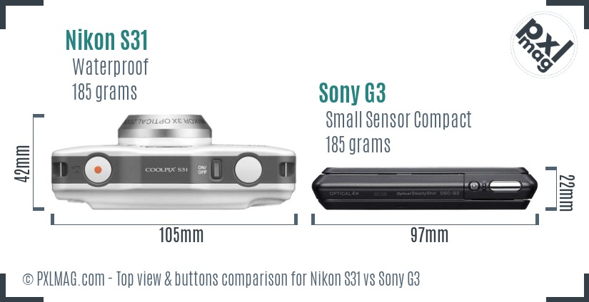 Nikon S31 vs Sony G3 top view buttons comparison