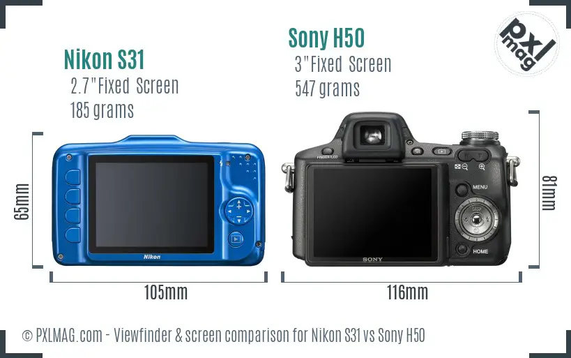 Nikon S31 vs Sony H50 Screen and Viewfinder comparison