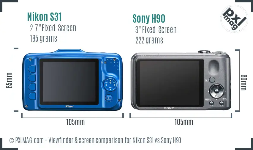 Nikon S31 vs Sony H90 Screen and Viewfinder comparison Nikon S31 vs Sony H90 Screen and Viewfinder comparison