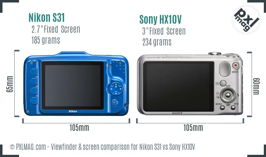 Nikon S31 vs Sony HX10V Screen and Viewfinder comparison