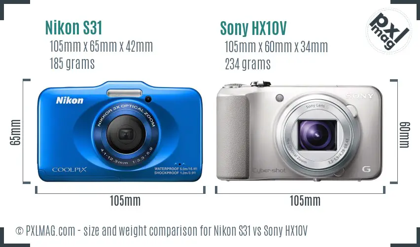 Nikon S31 vs Sony HX10V size comparison