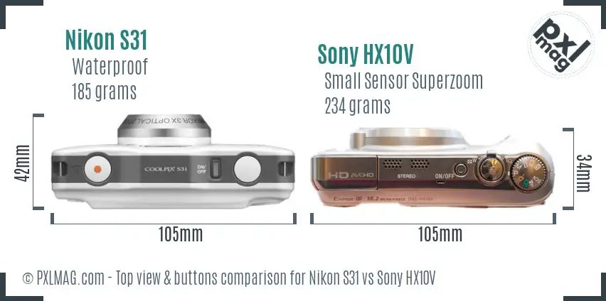 Nikon S31 vs Sony HX10V top view buttons comparison