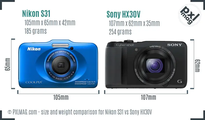 Nikon S31 vs Sony HX30V size comparison Nikon S31 vs Sony HX30V size comparison