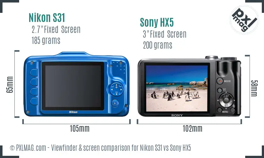 Nikon S31 vs Sony HX5 Screen and Viewfinder comparison Nikon S31 vs Sony HX5 Screen and Viewfinder comparison