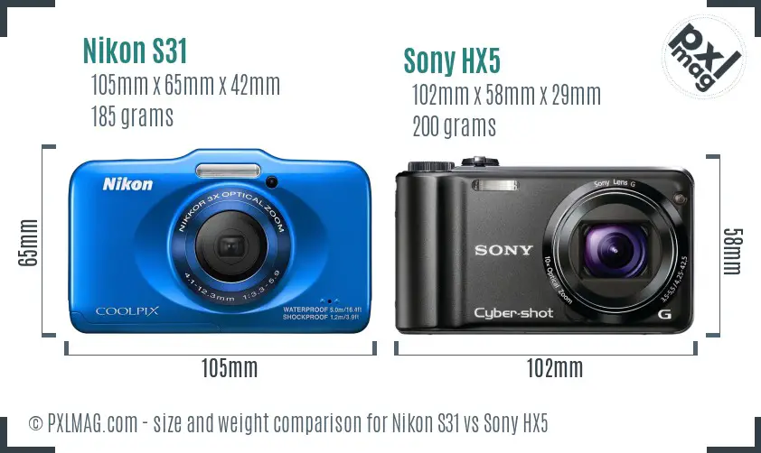 Nikon S31 vs Sony HX5 size comparison Nikon S31 vs Sony HX5 size comparison