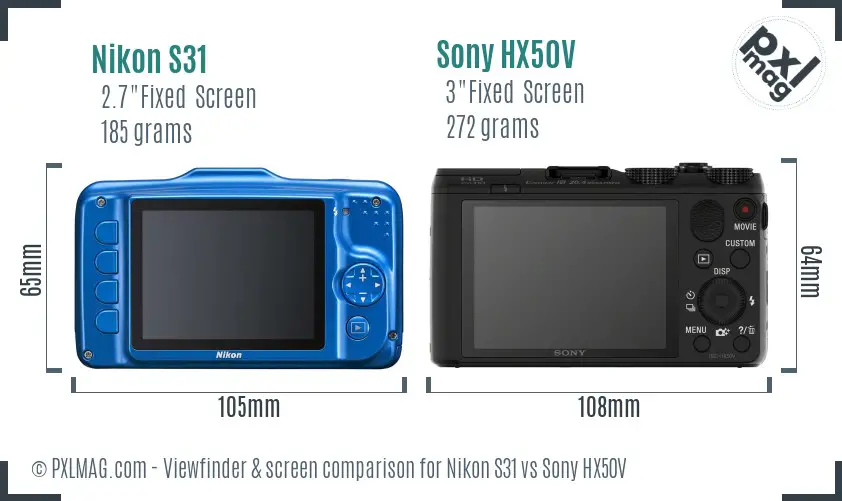 Nikon S31 vs Sony HX50V Screen and Viewfinder comparison Nikon S31 vs Sony HX50V Screen and Viewfinder comparison