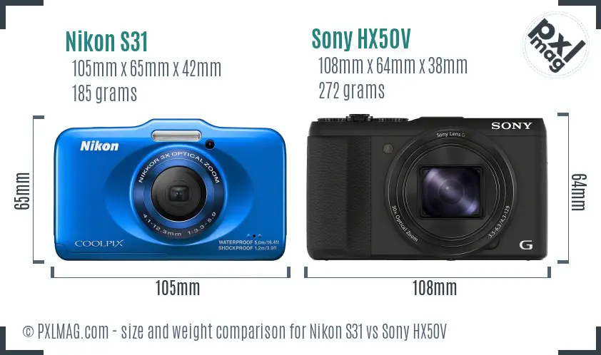 Nikon S31 vs Sony HX50V size comparison Nikon S31 vs Sony HX50V size comparison