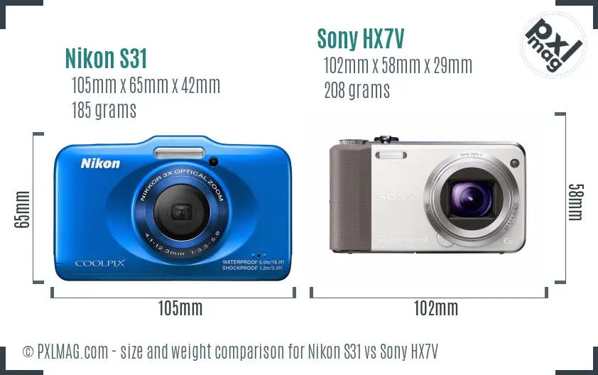Nikon S31 vs Sony HX7V size comparison