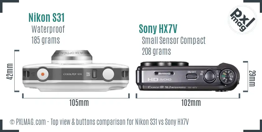 Nikon S31 vs Sony HX7V top view buttons comparison