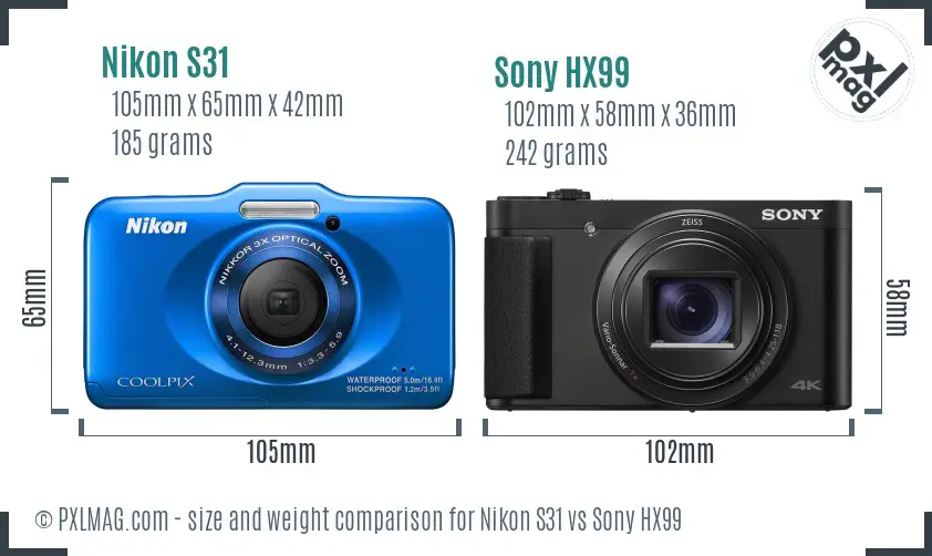 Nikon S31 vs Sony HX99 size comparison