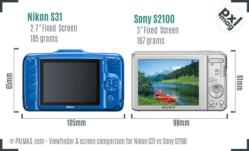 Nikon S31 vs Sony S2100 Screen and Viewfinder comparison