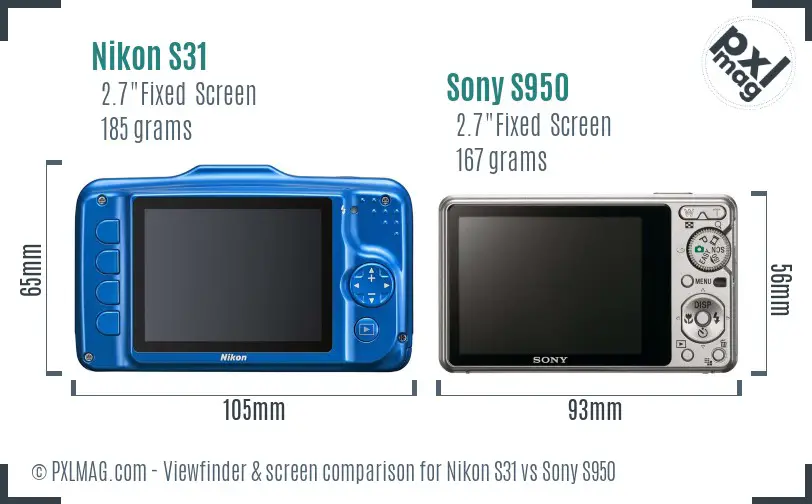 Nikon S31 vs Sony S950 Screen and Viewfinder comparison