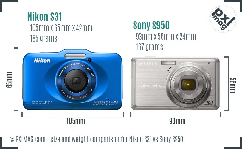 Nikon S31 vs Sony S950 size comparison