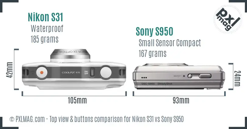 Nikon S31 vs Sony S950 top view buttons comparison