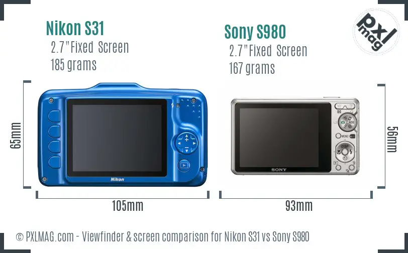 Nikon S31 vs Sony S980 Screen and Viewfinder comparison