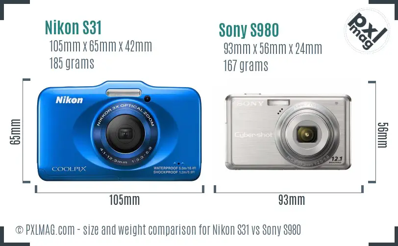 Nikon S31 vs Sony S980 size comparison