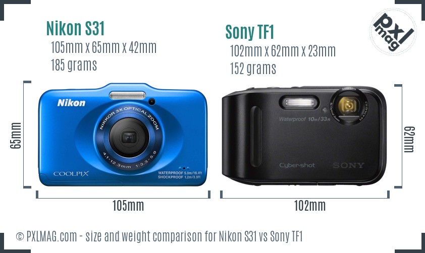 Nikon S31 vs Sony TF1 size comparison Nikon S31 vs Sony TF1 size comparison