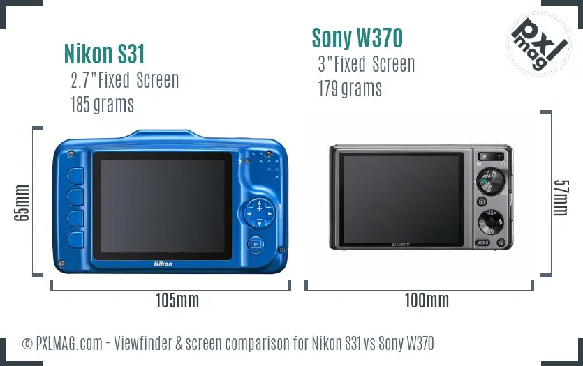 Nikon S31 vs Sony W370 Screen and Viewfinder comparison