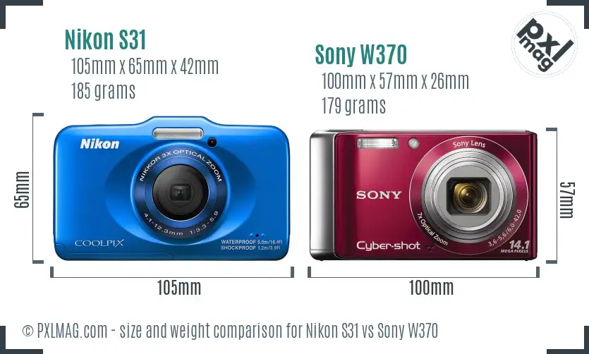 Nikon S31 vs Sony W370 size comparison