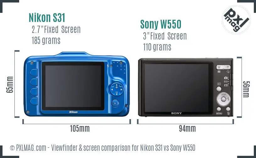 Nikon S31 vs Sony W550 Screen and Viewfinder comparison