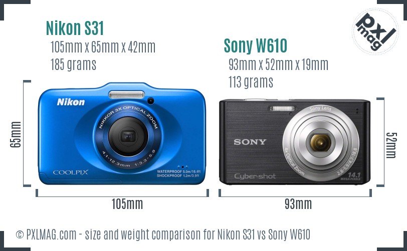 Nikon S31 vs Sony W610 size comparison Nikon S31 vs Sony W610 size comparison