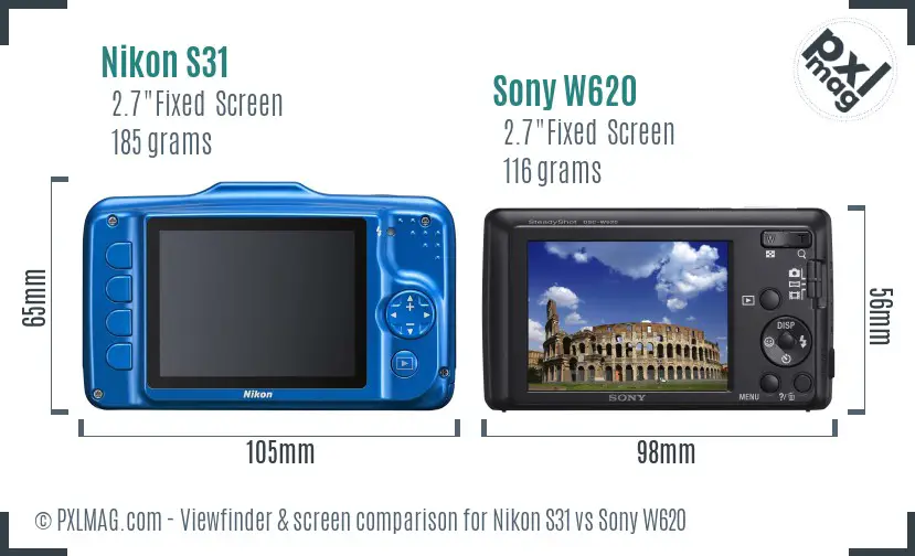 Nikon S31 vs Sony W620 Screen and Viewfinder comparison