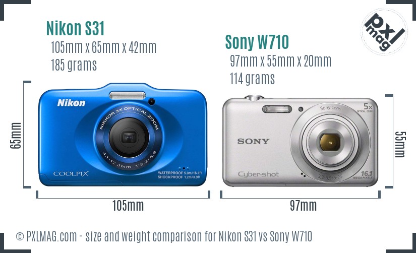 Nikon S31 vs Sony W710 size comparison