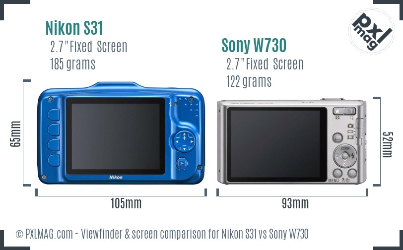 Nikon S31 vs Sony W730 Screen and Viewfinder comparison