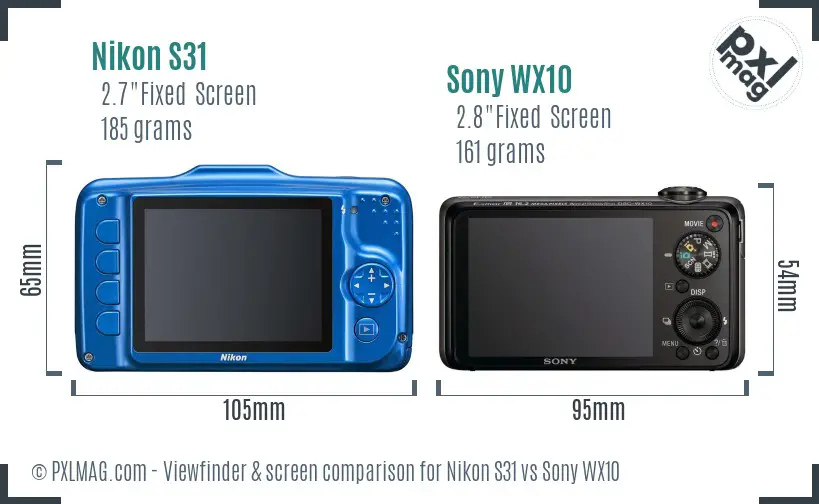 Nikon S31 vs Sony WX10 Screen and Viewfinder comparison
