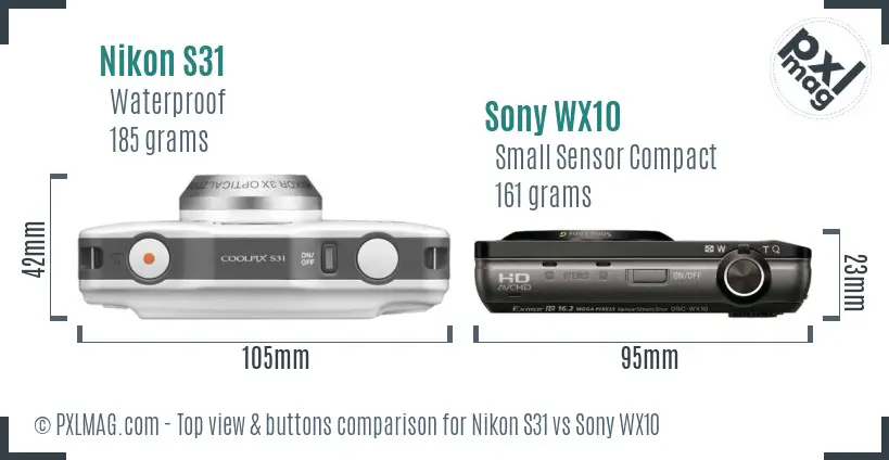 Nikon S31 vs Sony WX10 top view buttons comparison