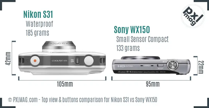 Nikon S31 vs Sony WX150 top view buttons comparison