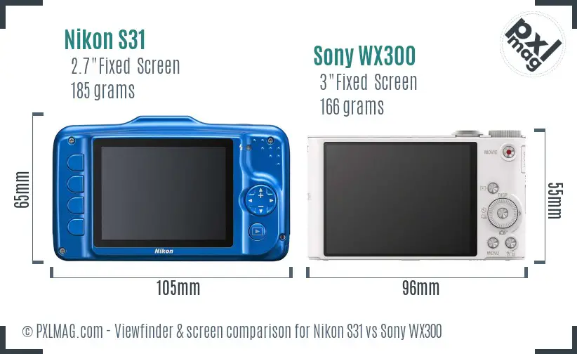 Nikon S31 vs Sony WX300 Screen and Viewfinder comparison