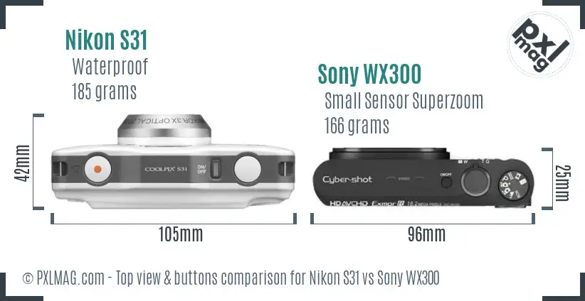 Nikon S31 vs Sony WX300 top view buttons comparison