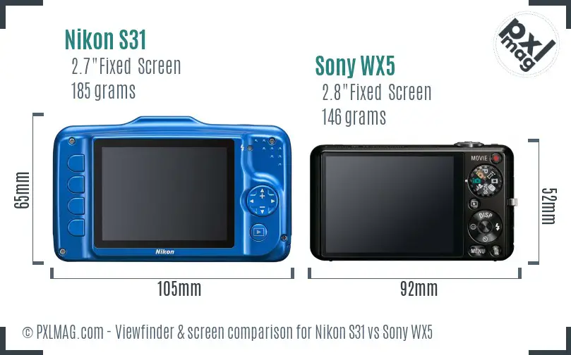 Nikon S31 vs Sony WX5 Screen and Viewfinder comparison