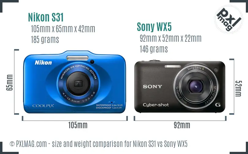 Nikon S31 vs Sony WX5 size comparison