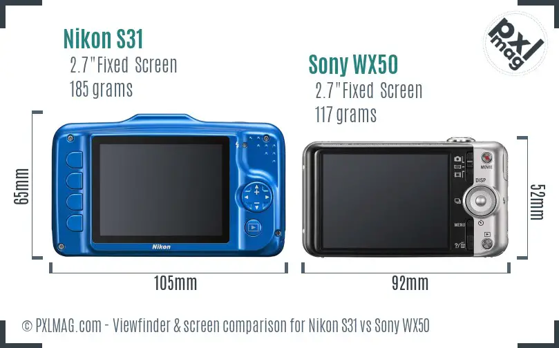 Nikon S31 vs Sony WX50 Screen and Viewfinder comparison